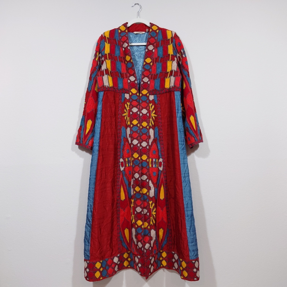 Soft Surroundings Embroidered Boho Duster XS Maxi Coat Festival Statement Piece - Picture 3 of 10